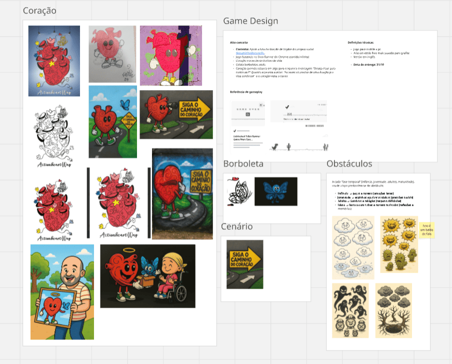 Documento de Game Design simplificado (GDD) do jogo O Caminho do Coração, com planejamento rápido das mecânicas